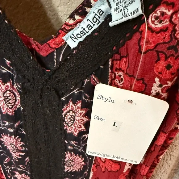 💃Nostalgia Red and Black Floral Boho Dress - Picture 2 of 4